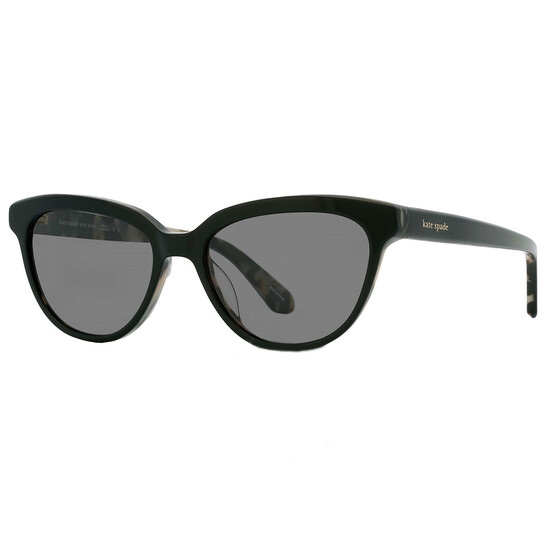 Kate Spade polarized cat-eye sunglasses with dark frames and lenses, featuring a sleek design and subtle brand logo on the arm.