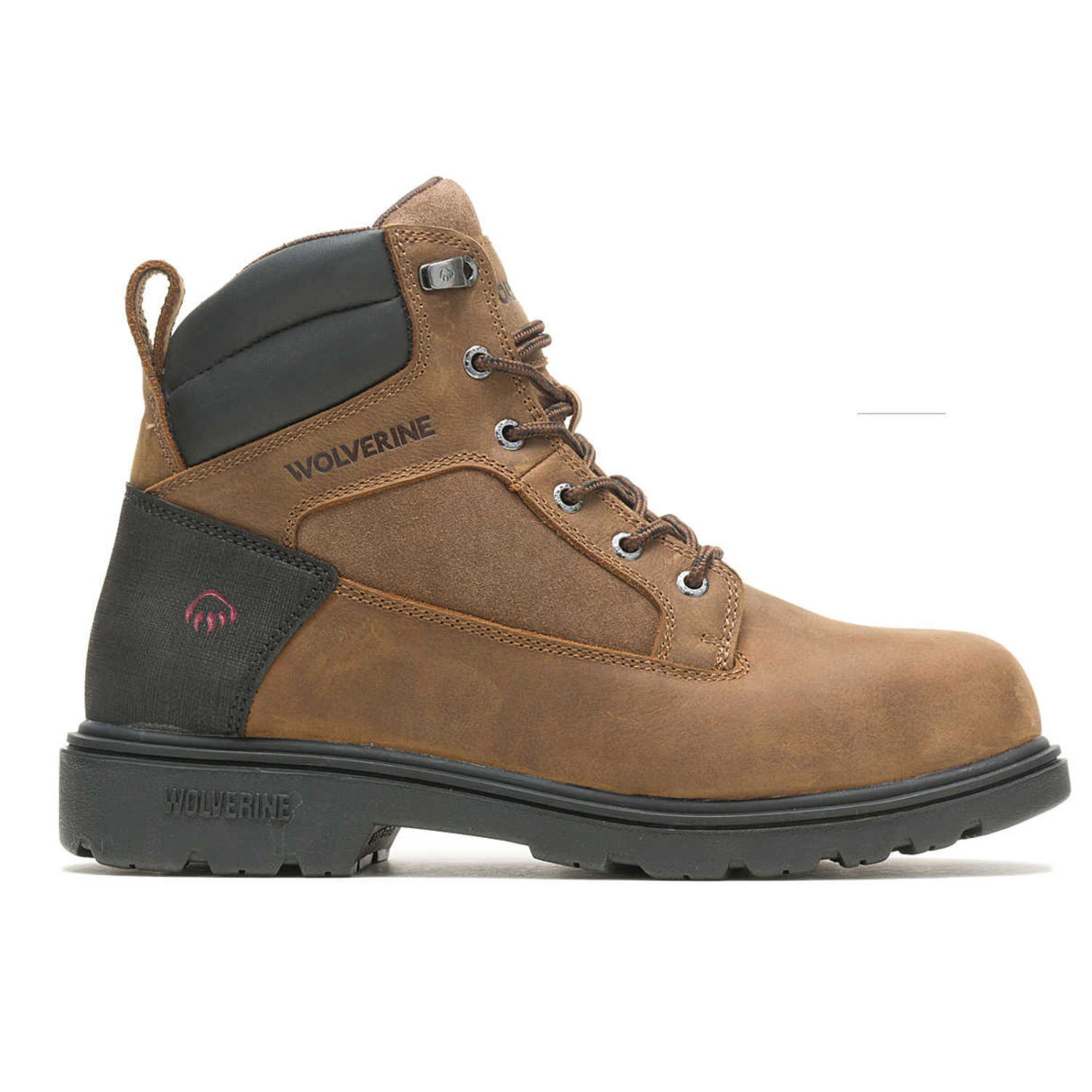 Wolverine Men's Bulldozer 2 Boots are brown leather work boots featuring a padded collar, lace-up design, and durable rubber sole for traction.