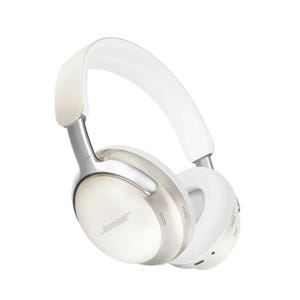 Bose QuietComfort Ultra Headphones are over-ear, noise-cancelling headphones featuring a sleek design in white and silver, known for their comfort and high-quality audio performance.
