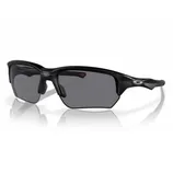 Black sports sunglasses with a sleek, half-rim design and dark lenses, featuring the Oakley logo on the temple.