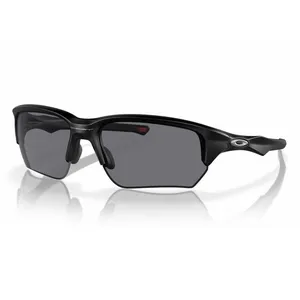 Black sports sunglasses with a sleek, half-rim design and dark lenses, featuring the Oakley logo on the temple.