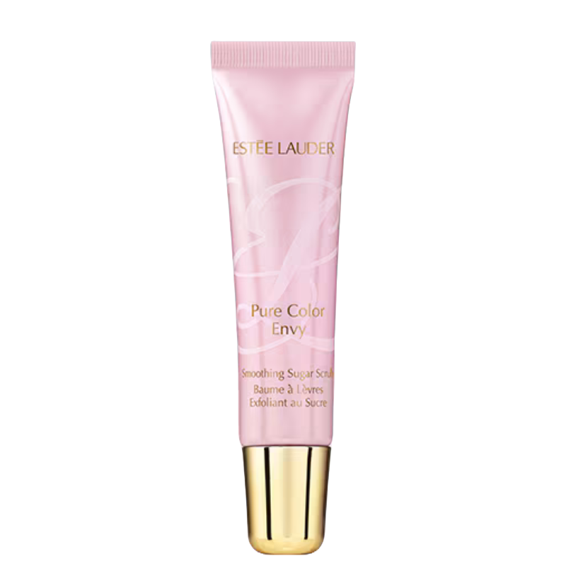 Estee Lauder Pure Color Envy Smoothing Sugar Scrub in a pink tube with a gold cap.