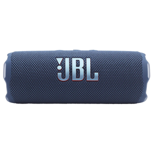 A blue cylindrical JBL portable Bluetooth speaker with a textured fabric exterior, featuring the JBL logo prominently on its side.