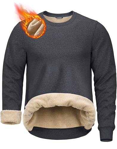 A dark gray fleece-lined sweatshirt with beige sherpa lining, featuring a flaming basketball graphic in the corner.