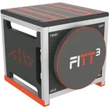 FITT3 exercise cube combines twisting, jumping, and stepping functions, featuring graphics of workout positions and a round panel on the side.