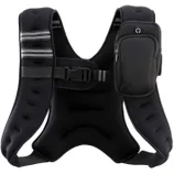 A tactical-style 12lb weighted vest with adjustable straps, reflective bands, and a detachable front pocket for carrying essentials. Ideal for enhancing workouts with added resistance.