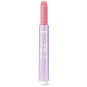 Tarte Maracuja Juicy Lip Vinyl in a light pink shade, housed in a purple tube with a twist-up design.