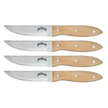 Set of four Jim Beam serrated steak knives with wooden handles and three metal rivets.