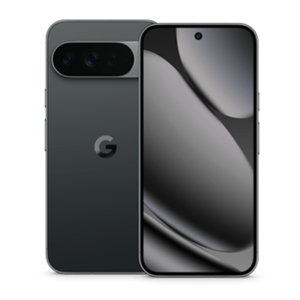A sleek dark gray smartphone with a \“G\“ logo, featuring a triple camera setup on the back and a front display with a centered punch-hole camera.