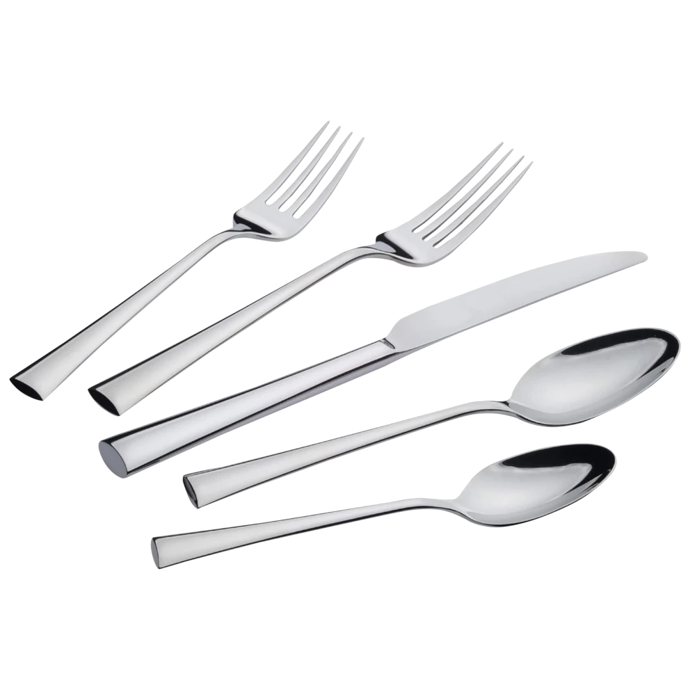 A 44-piece stainless steel flatware set featuring two forks, a knife, and two spoons with a sleek, modern design and polished finish ideal for everyday dining.