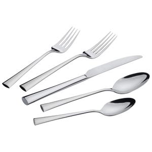 A 44-piece stainless steel flatware set featuring two forks, a knife, and two spoons with a sleek, modern design and polished finish ideal for everyday dining.