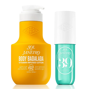 Sol de Janeiro Body Badalada Vitamin-Infused Lotion and Cheirosa 39 Fragrance Mist, featuring lightweight daily hydration and a refreshing scent.