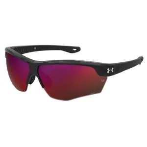 Under Armour sunglasses featuring a black frame and red-tinted lenses, designed for athletic use.