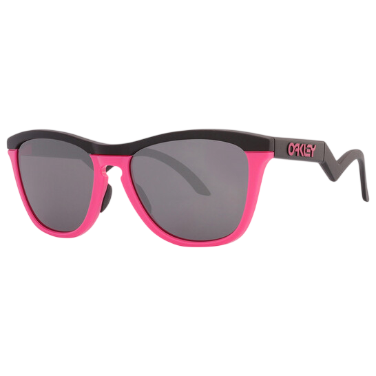 Oakley sunglasses with a black and pink frame and dark lenses, featuring the Oakley logo on the arms.