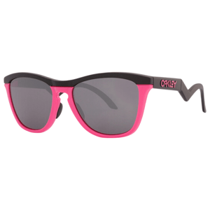 Oakley sunglasses with a black and pink frame and dark lenses, featuring the Oakley logo on the arms.