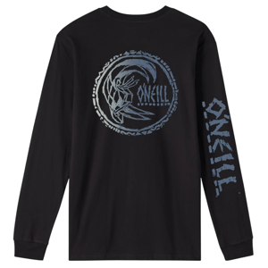 Black long-sleeve t-shirt with a circular wave design and \“O'Neill\“ text on the back and sleeve.