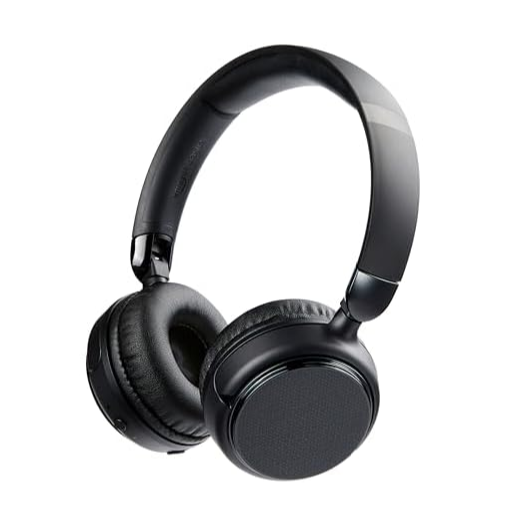 Black wireless over-ear headphones with cushioned ear pads and an adjustable headband.