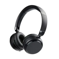 Black wireless over-ear headphones with cushioned ear pads and an adjustable headband.