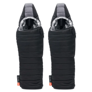 Two insulated bottle carriers with a quilted black exterior and a silver inner lining, designed to keep beverages hot or cold.