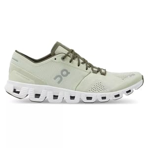 Light green running shoe with distinctive cloud-like cushion soles.