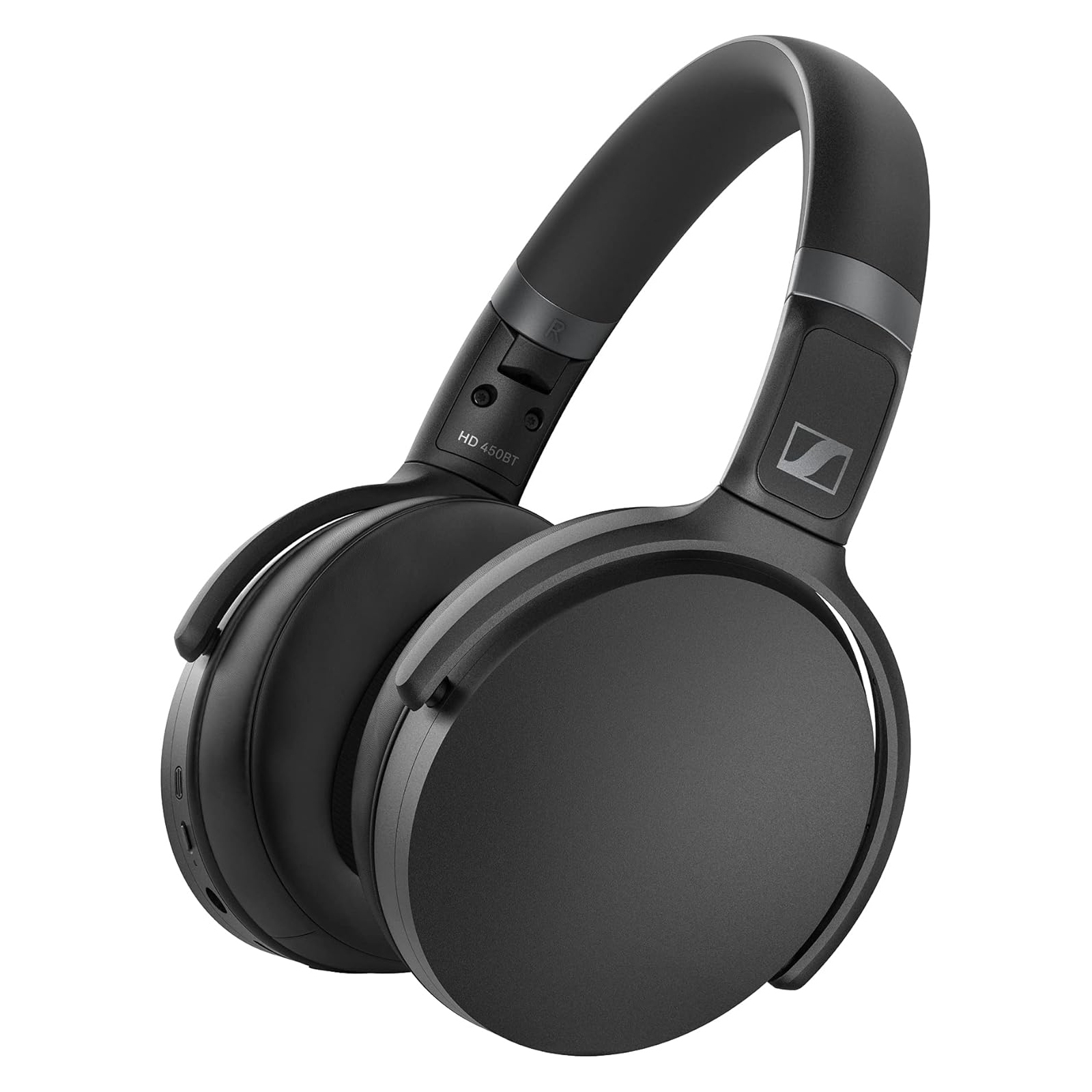 Sennheiser HD 450BT wireless over-ear headphones in black, featuring the brand's logo on the earcup and Bluetooth connectivity.