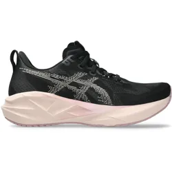 Black and pink athletic shoe with a geometric sole and mesh upper, featuring a stylized logo on the side.