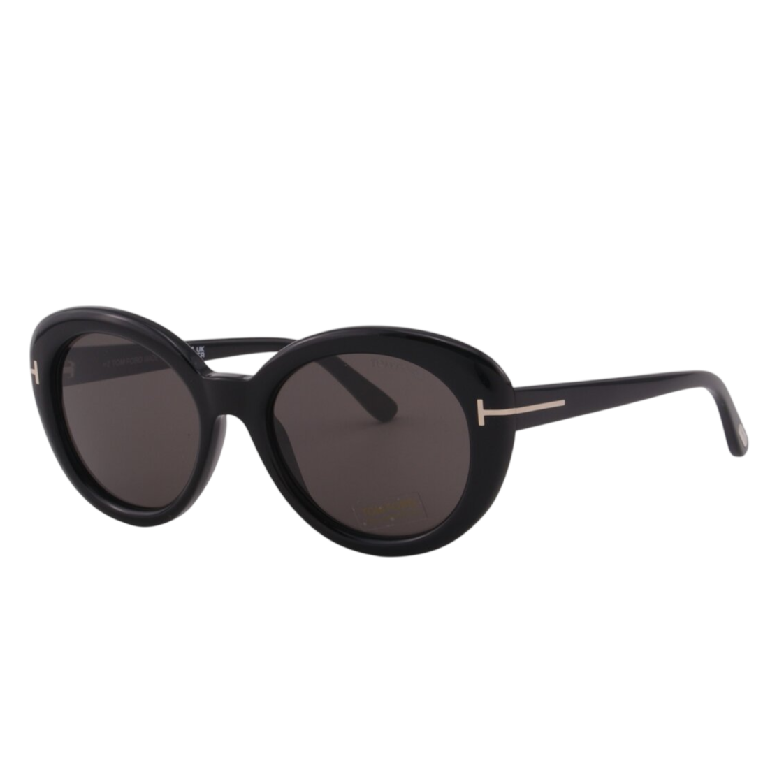 Black sunglasses with oval lenses and a subtle T-shaped design on the temples.