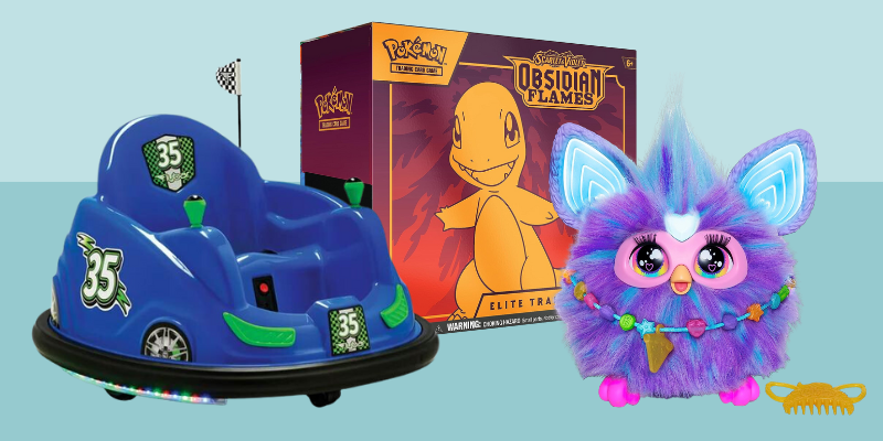 blue car box purple stuffed animal