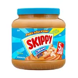 A large jar of Skippy Creamy Peanut Butter with a blue label, emphasizing its 5lb weight.