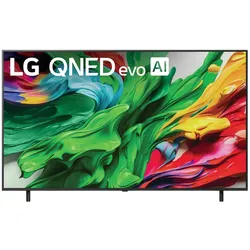 LG QNED evo AI TV with vibrant abstract design on the screen.