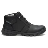 Black Caterpillar ankle boot with a rugged sole, featuring a lace-up design and branded detailing on the side and toe.
