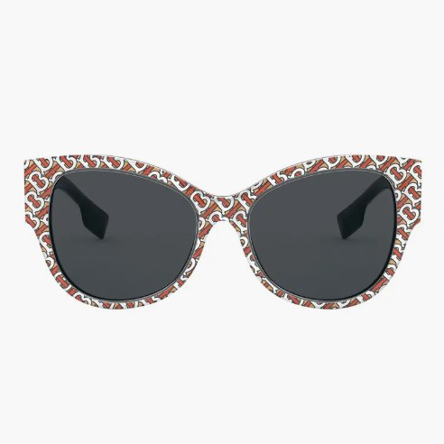 Black cat-eye sunglasses with a patterned frame.