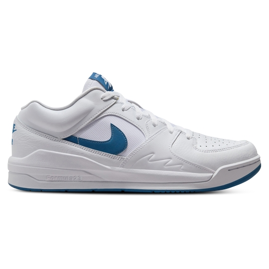 White and blue Nike sneaker with a swoosh logo and \“Farmer 23\“ text on the sole.