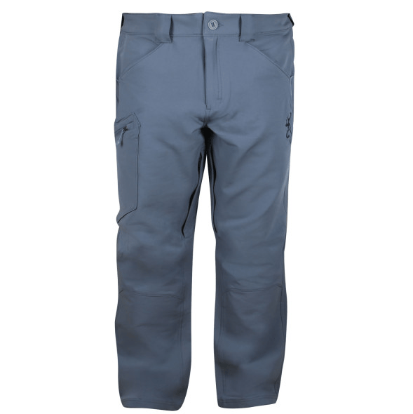 A pair of grey technical hiking pants with a side pocket.