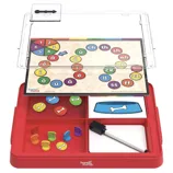 A hands-on educational kit by hand2mind featuring a literacy board game with colored bone tokens, a dry erase marker, and a phonics board with a spinner.