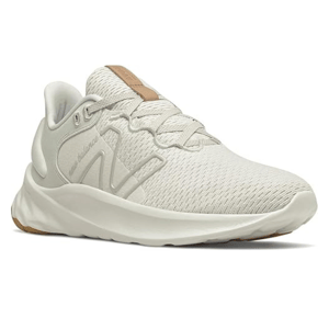 New Balance Fresh Foam Roav shoes are sleek, low-top sneakers featuring a white mesh upper, textured side pattern with the New Balance logo, cushioned midsole, and gum soles, offering comfort and style for casual wear.