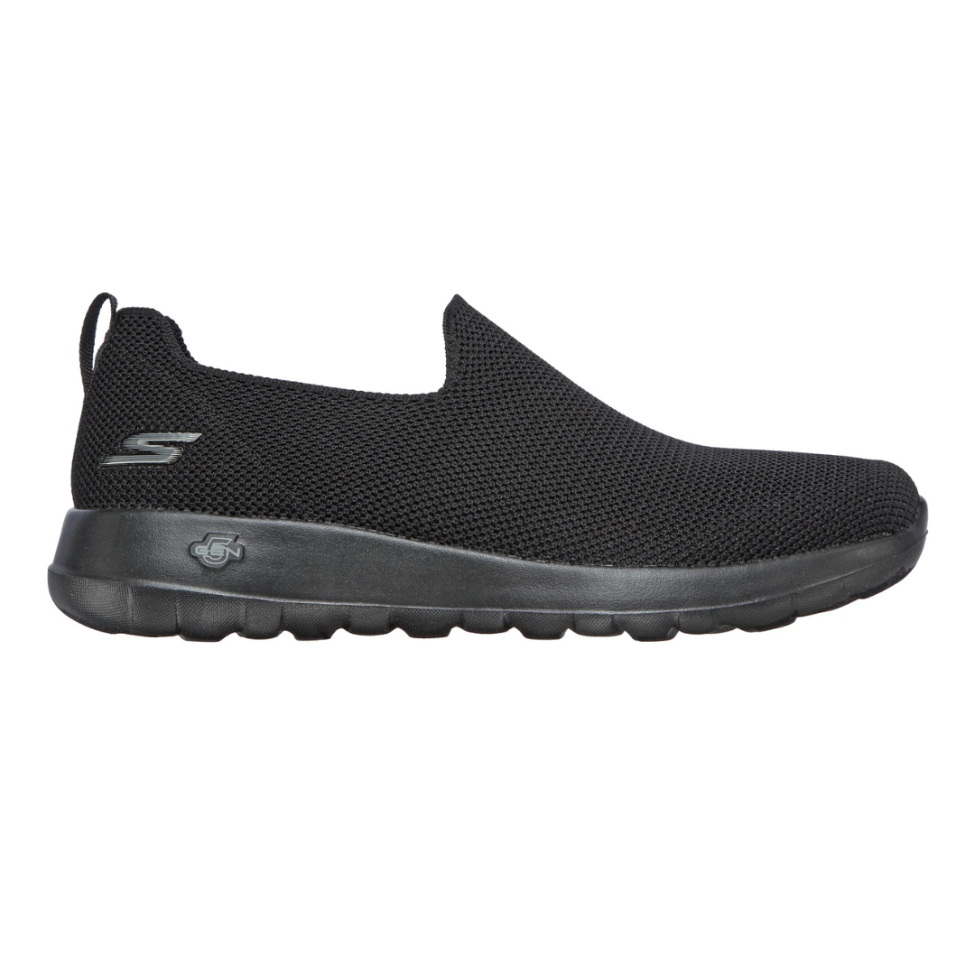 Skechers GOwalk Max Shoes are black slip-on walking shoes with a breathable mesh upper, lightweight cushioning, and a flexible outsole. They feature the Skechers \“S\“ logo and offer comfort and support for casual wear.