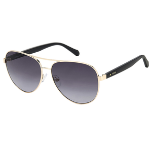 Aviator-style sunglasses with gold metal frames, black temples, and dark gradient lenses.