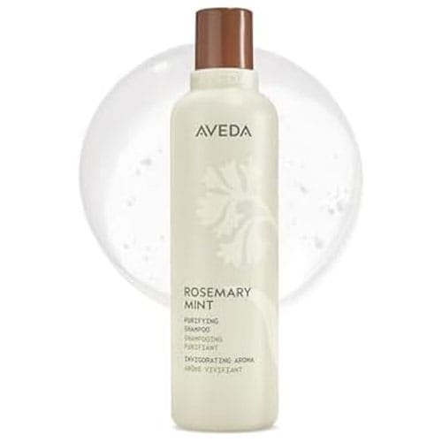 Aveda Rosemary Mint Purifying Shampoo features an invigorating aroma and is designed to purify hair.
