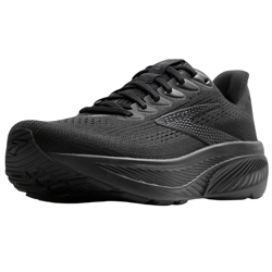 Black Brooks running shoe featuring a mesh upper, cushioned sole, and lace-up design.