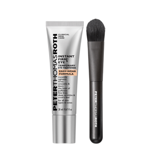 Peter Thomas Roth Instant FirmX Temporary Eye Tightener with brush, designed to tighten, firm, and smooth the appearance of puffiness, fine lines, and wrinkles around the eyes. Suitable for all skin types.