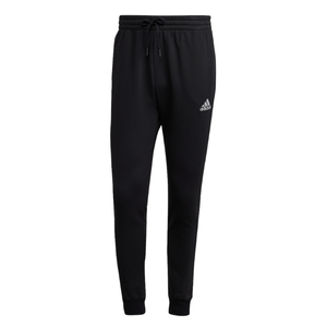 Black Adidas joggers with a drawstring waist and cuffed ankles, featuring the Adidas logo on the left leg.