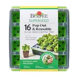 Burpee SuperSeed 16 Pop-Out & Reusable XL Cell Seed Starting Tray, ideal for easy plant growing, transplanting, and rinsing. Includes features like flexible silicone cells, simple cleaning, and directions to just add soil, seeds, water, and light.