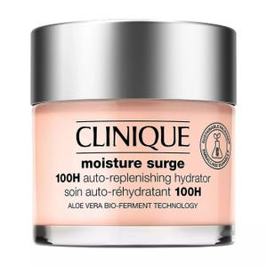 Clinique Moisture Surge 100H Auto-Replenishing Hydrator is a facial moisturizer featuring Aloe Vera Bio-Ferment Technology, designed to provide long-lasting hydration for up to 100 hours.