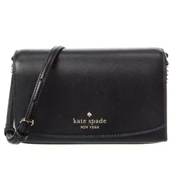 A black crossbody bag from Kate Spade New York with a textured finish, featuring a flap closure and gold-tone logo detailing.