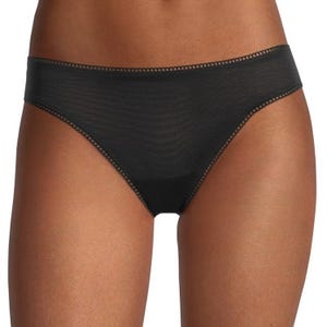 Black bikini-style underwear with scalloped edge detailing.