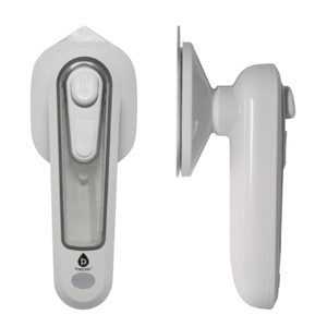 Wall-mounted automatic soap or sanitizer dispenser with a transparent liquid reservoir, featuring touch-free operation via a motion sensor.