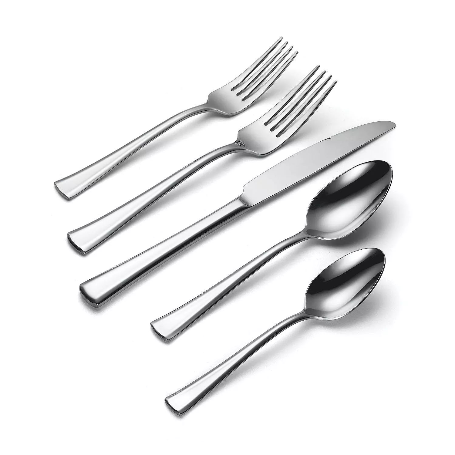 A 72-piece Oneida Noble Flatware Set, featuring sleek, stainless steel utensils including dinner forks, salad forks, knives, soup spoons, and teaspoons, all with a modern, mirrored finish.