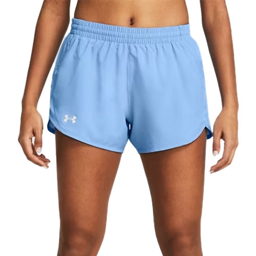 Light blue athletic shorts with an elastic waistband and a small logo on the left leg.
