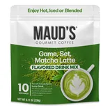Maud's Gourmet Coffee Game, Set, Matcha Latte flavored drink mix, 8.11 oz (230g), offers 10 servings, suitable for hot, iced, or blended preparations.